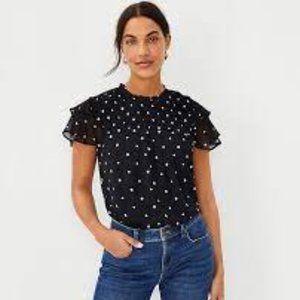 Ann Taylor Petite Floral Embroidered Smocked Yoke Blouse